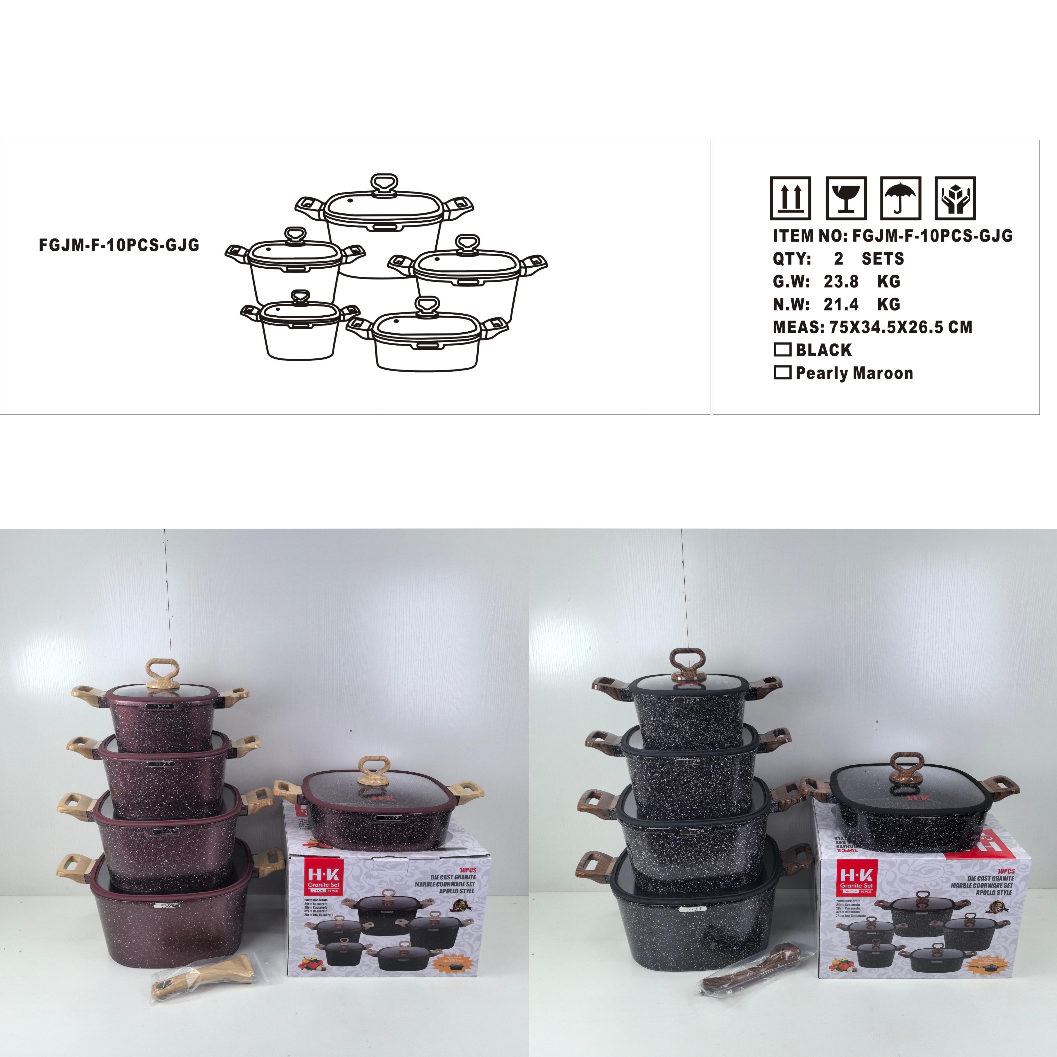 KALA 10pcs pot set-casserole-shallow casserole Induction bottom